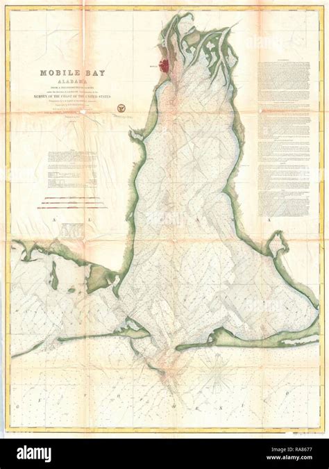 1856, U.S. Coast Survey Map of Mobile Bay, Alabama. Reimagined by Gibon. Classic art with a ...