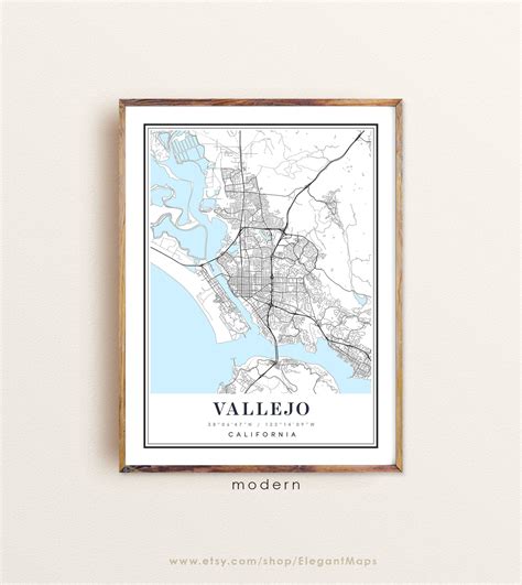 Vallejo California map Vallejo CA map Vallejo city map | Etsy