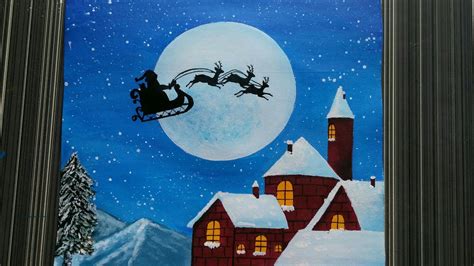 How to draw: Santa Claus on his sleigh || Easy Christmas Painting|| winter landscape || - YouTube