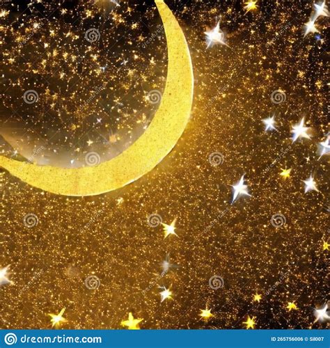 3d Wallpaper Moon and Sparkling Stars with Golden Background Stock Illustration - Illustration ...