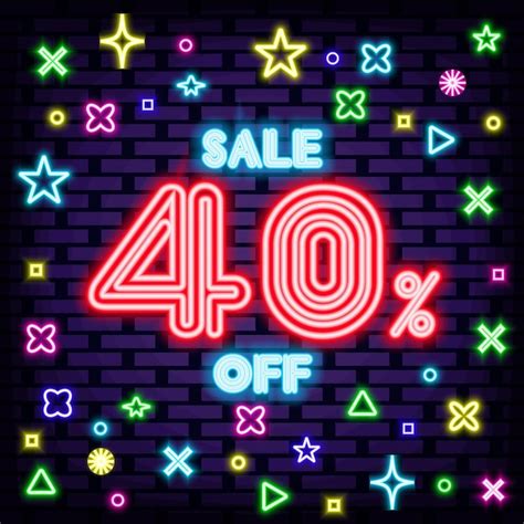 Premium Vector | Sale 40 off neon sign glowing with colorful neon light night bright advertising