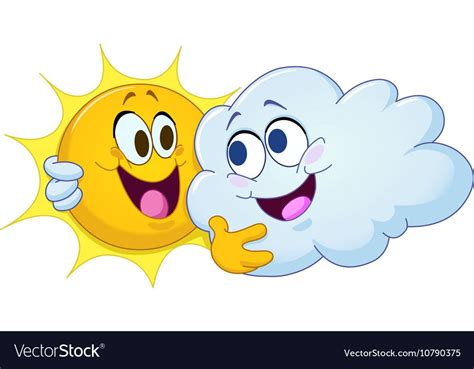 Hugging sun and cloud Royalty Free Vector Image | Sun and clouds, Happy ...