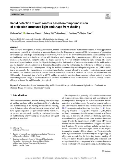 Rapid detection of weld contour based on compound vision of projection structured light and ...