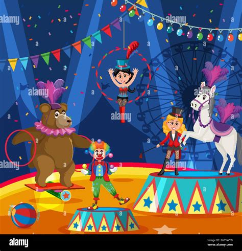 Circus animal and clown performance illustration Stock Vector Image & Art - Alamy