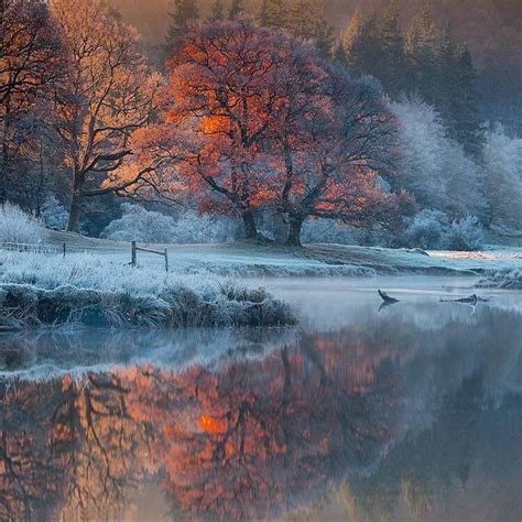 Frosty morning on River Brathay, near Wrynose Pass in the Lake District, Cumbria, England 🇬🇧 ...