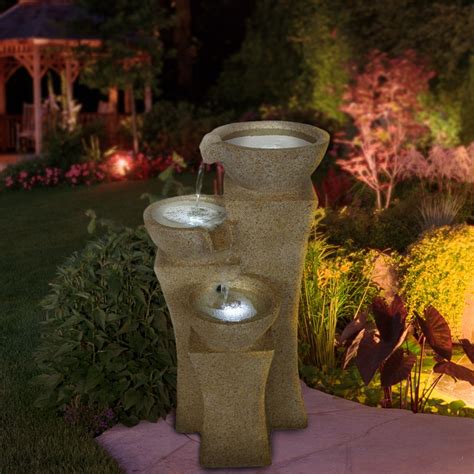 Pure Garden Outdoor Water Fountain With LED Lights- Lighted Pots ...