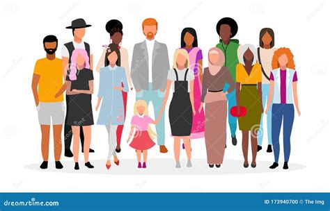 Multiracial People Group Flat Vector Illustration. Multicultural Young ...