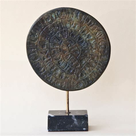 Minoan Phaistos Disc Bronze Sculpture, Ancient Greek Crete Museum Replica Art Sculpture, Greek ...