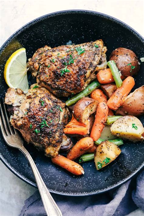 Slow Cooker Lemon Garlic Chicken Thighs and Veggies - Recipe Ocean