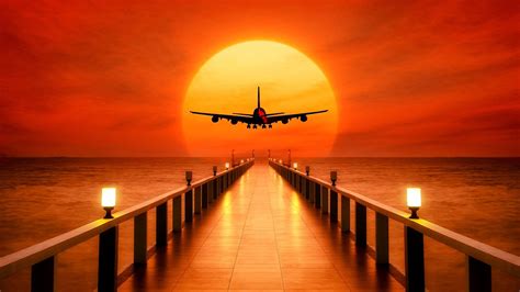 Sunset Airplane Takeoff Free Images For Wallpapers Hd : Wallpapers13.com