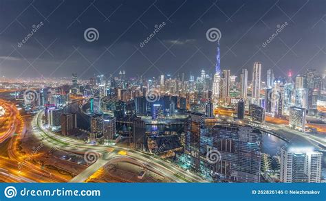 Panoramic Skyline of Dubai with Business Bay and Downtown District ...