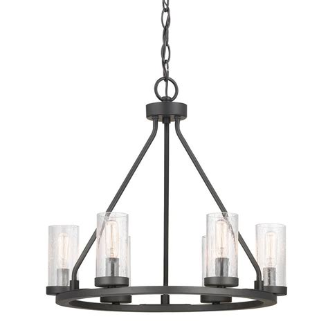 Progress Lighting Hartwell 18-1/2 in. 6-Light Graphite Farmhouse Wagon Wheel Chandelier with ...