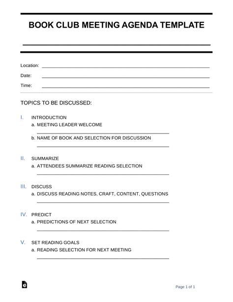 Free Book Club Meeting Agenda Template - PDF | Word – eForms