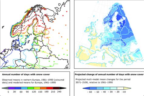 Annual number of days with snow cover over European land areas 1961 ...