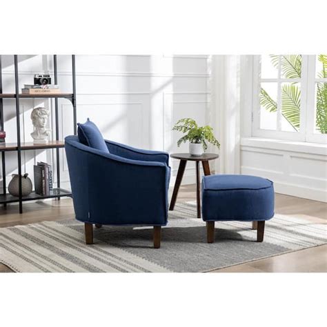 HOMEFUN Modern Upholstered Comfy Navy Blue Linen Fabric Accent Chair ...