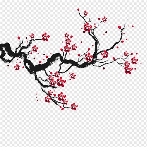 Red Cherry Blossom Flower Drawing