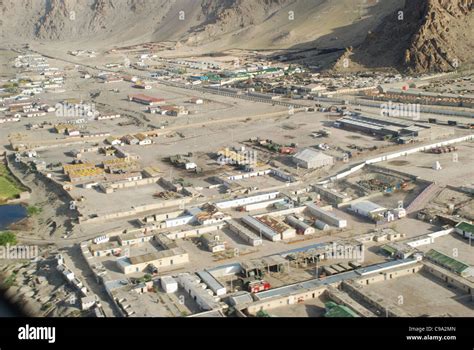 Arial view of air-force and military establishments near Leh airport ...