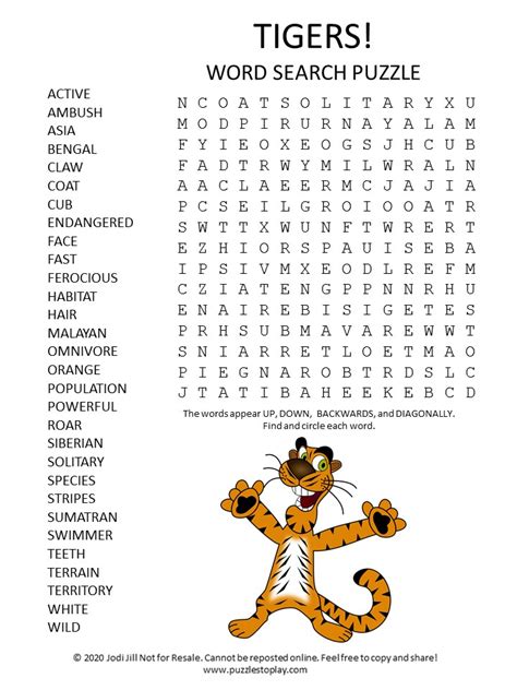 Tigers word search Puzzle - Puzzles to Play