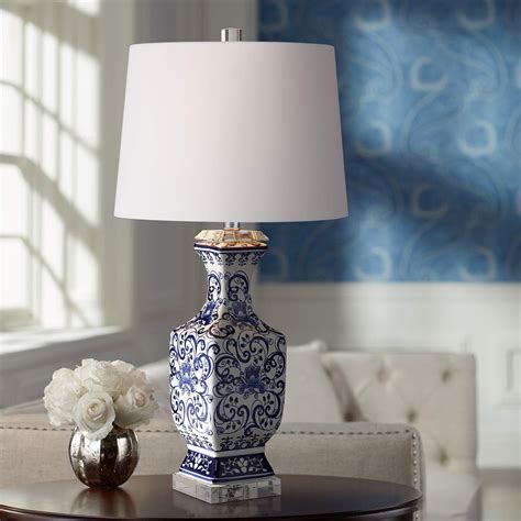 Iris Blue And White Porcelain With Crystal Table Lamp - #3G947 | Lamps Plus