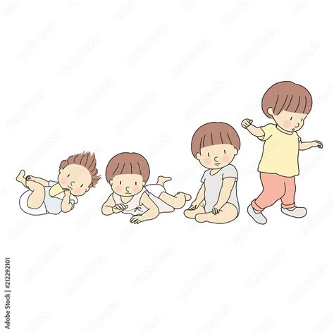 Vector illustration of baby growth stage in first year. Set of lying ...