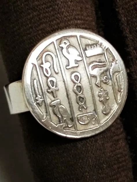 VINTAGE EGYPTIAN HIEROGLYPHICS Ankh Phoenix Sterling Silver Adjustable ...