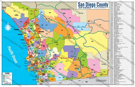 San Diego County Zip Code Map - FULL (Zip Codes colorized) – Otto Maps