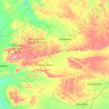 Modimolle Local Municipality topographic map, elevation, terrain