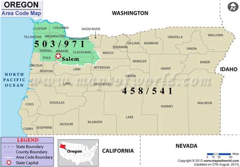 Oregon Area Codes | Map of Oregon Area Codes