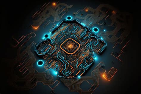 AI Generated Illustration of Colorful Motherboard of the Future Isolated on a Black Background ...