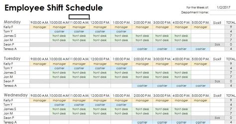 Weekly Employees Duty Roster Format Excel | Template124