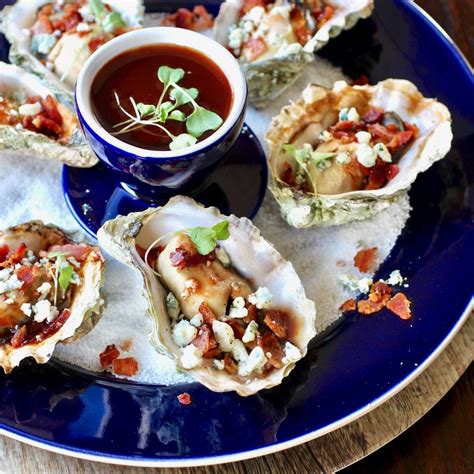 Grilled Oysters with BBQ Sauce, Bacon, Bleu Cheese - Taste With The Eyes