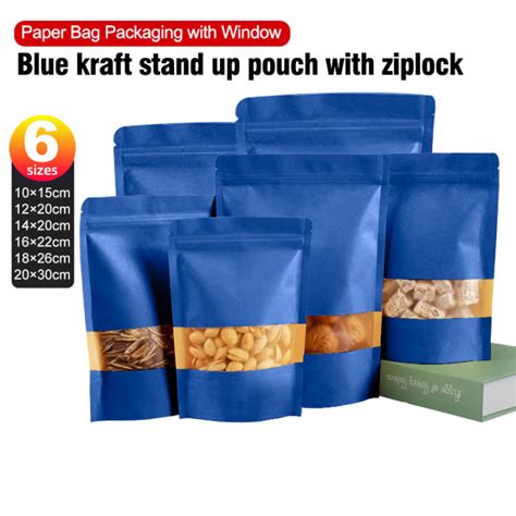 50pcs Makapal Blue Kraft Paper Stand Up Pouch Packaging Plastic Paper Bag Window | Lazada PH