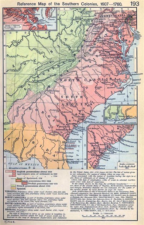 Map of the Southern Colonies 1607-1760