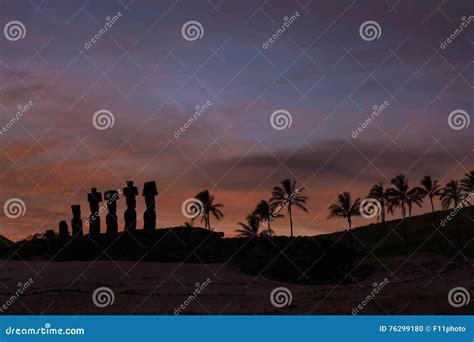 Moais at Anakena Beach in Easter Island Chile Stock Photo - Image of pacific, mysterious: 76299180