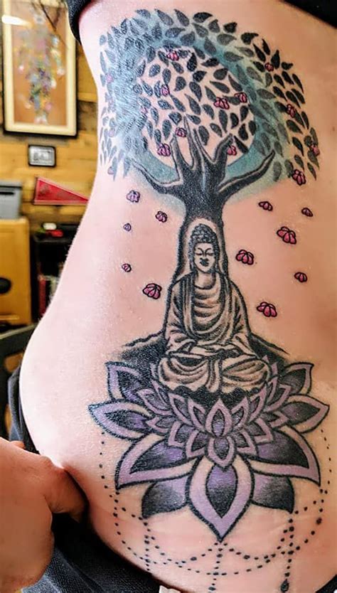 Bodhi tree Buddha lotus side tattoo Bodhi Tree Tattoo, Tree Sleeve Tattoo, Sleeve Tattoos, Side ...