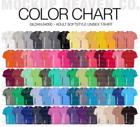 Gildan 64000 G640 Color Chart 2 Files 70 Colors T-shirt Mockup | Etsy