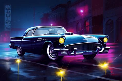 Premium AI Image | A painting of a classic car on a city street.