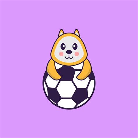 Cute dog playing soccer. Animal cartoon concept isolated. Can used for t-shirt, greeting card ...