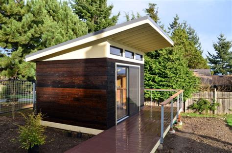 Exterior Breathtaking Modern Shed Design With Black And Brown Wall With White Ceiling Plus Glass ...
