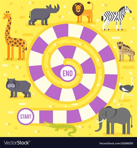 Kids zoo animals board game template Royalty Free Vector