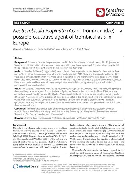 SOLUTION: Neotrombicula inopinata acari trombiculidae a possible causative agent of ...