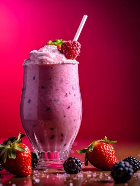 Premium AI Image | Smooth and Creamy Mixed Berry Smoothie with Yogurt Low angle Shot Generative AI