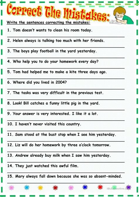 Correct the mistakes worksheet - Free ESL printable worksheets made by teachers | Imparare ...