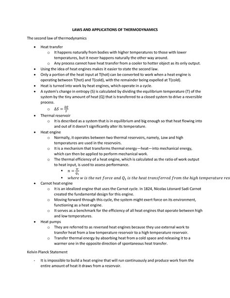 Laws and Applications of Thermodynamics - LAWS AND APPLICATIONS OF THERMODYNAMICS The second law ...