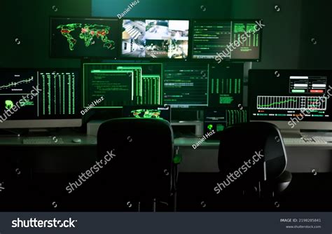 Hacker Empty Lair Multiple Monitor Screens Stock Photo 2198285841 ...