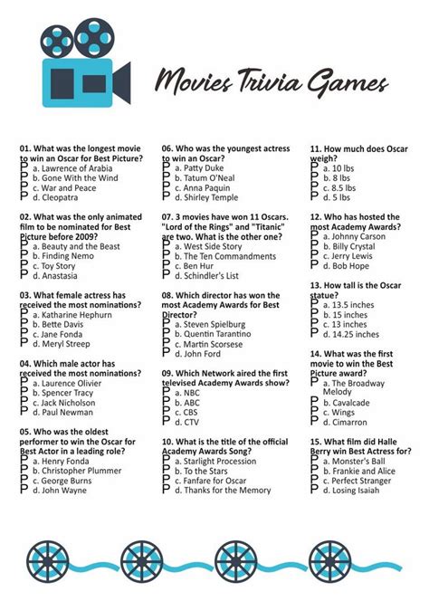 Printable Movie Trivia Games