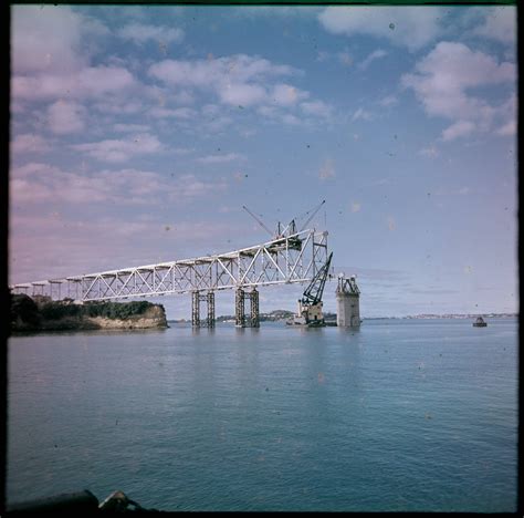 Auckland Harbour Bridge under construction (unlisted date) (Heritage New Zealand Pouhere Taonga ...