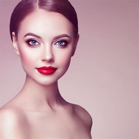 Wallpaper : simple background, soft gradient, makeup, red lipstick, women, short hair, face ...