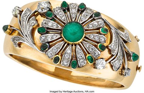 Emerald, Diamond, Gold Bracelet, circa 1940. ... Estate Jewelry | Lot #54187 | Heritage Auctions