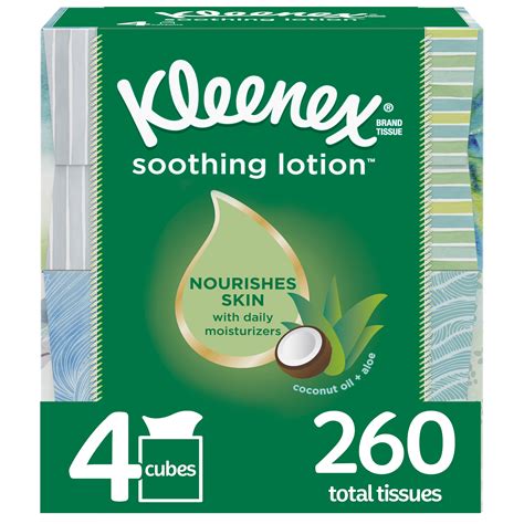 Kleenex Soothing Lotion Facial Tissues with Coconut Oil, Aloe & Vitamin E, 4 Cube Boxes, 65 ...